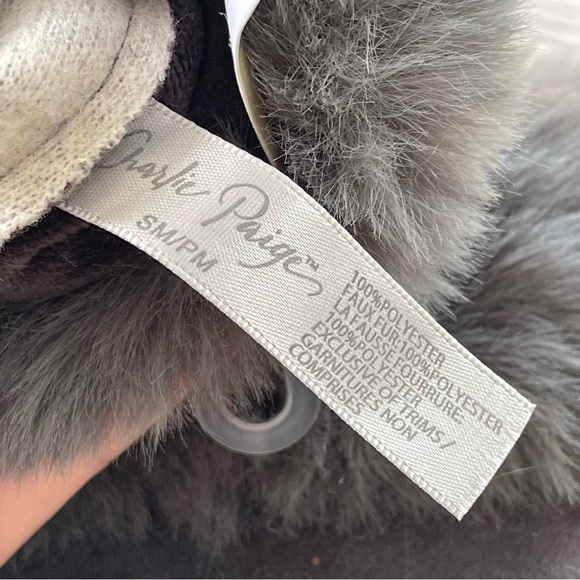 Charlie Paige Gray Fur-Trimmed Herringbone Technology Friendly Gloves NWT - Picture 4 of 7